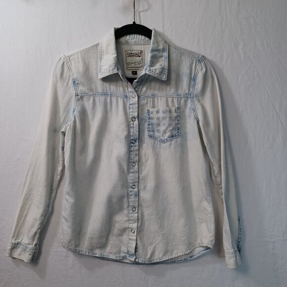Special A Los Angeles Shirt Bleached Chambray Button Front Long Sleeve Womens Sm - Picture 9 of 9